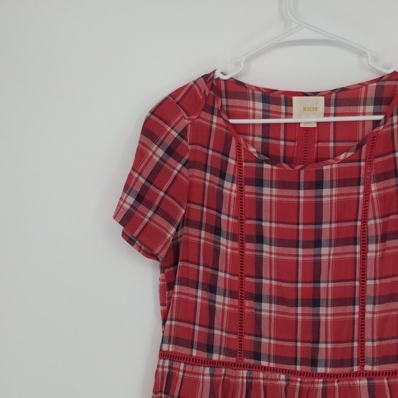 Maeve Red White Black Plaid‎ Short Sleeve Peplum Blouse Size Small - Picture 5 of 12